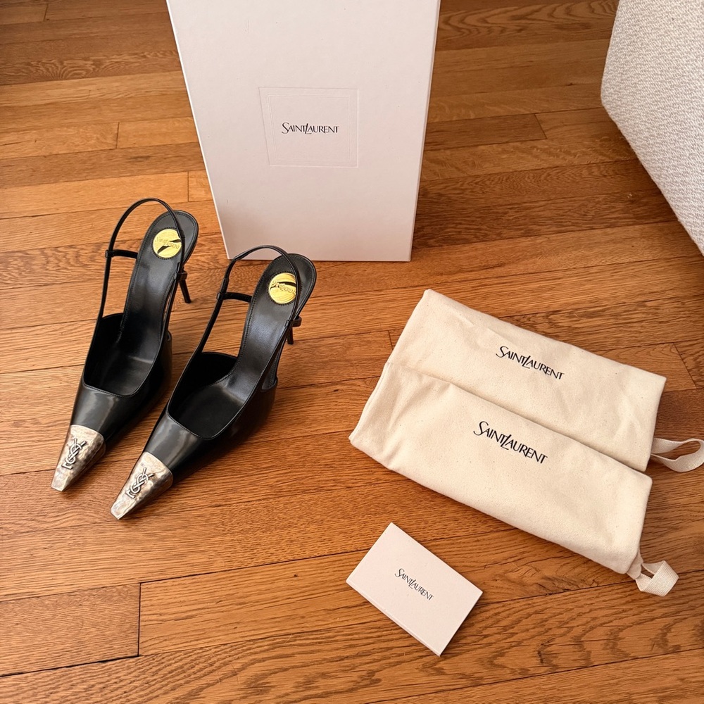 SAINT LAURENT Jeanne Leather Slingback Pumps 90mm